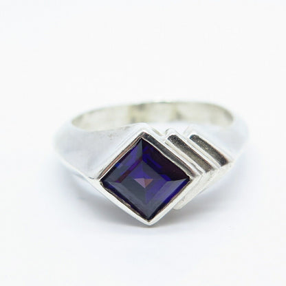 925 Sterling Silver Vintage Amethyst-Tone C Z Ring Size 7.5