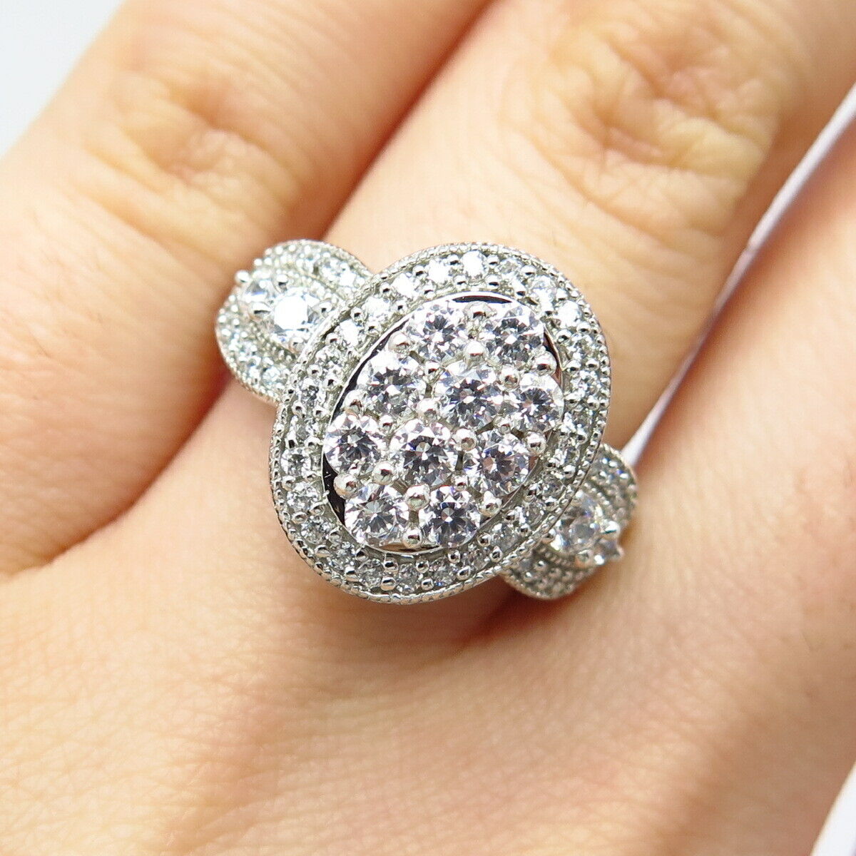 925 Sterling Silver Pave C Z Ring Size 6