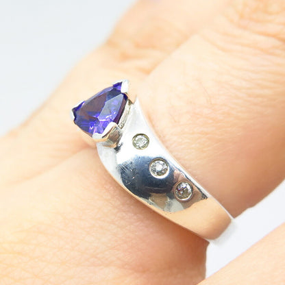 925 Sterling Silver Lab-Created Opal White & Amethyst-Tone C Z Ring Size 7.75