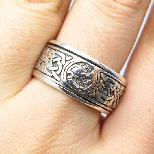 925 Sterling Silver Vintage Peter Stone Celtic Rotating Band Ring Size 9.5