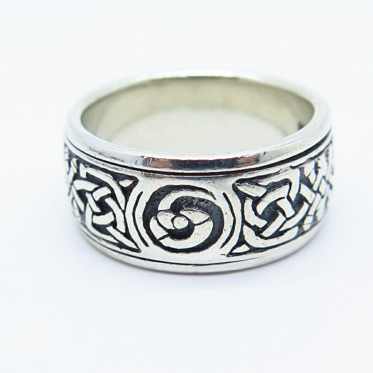 925 Sterling Silver Vintage Peter Stone Celtic Rotating Band Ring Size 9.5