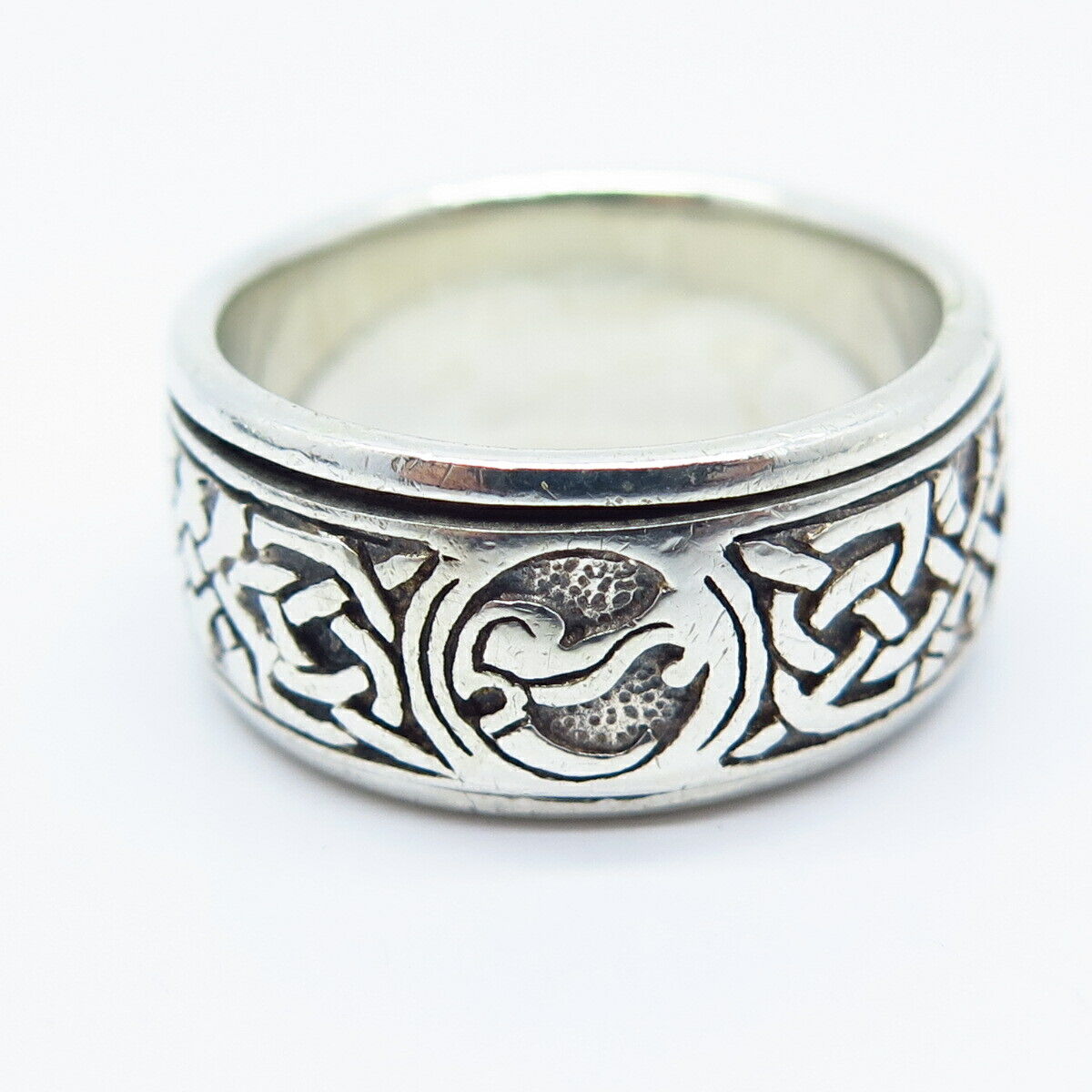 925 Sterling Silver Vintage Peter Stone Celtic Rotating Band Ring Size 9.5