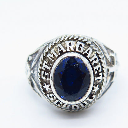 925 Sterling Silver Vintage Blue C Z School Ring Size 9.5