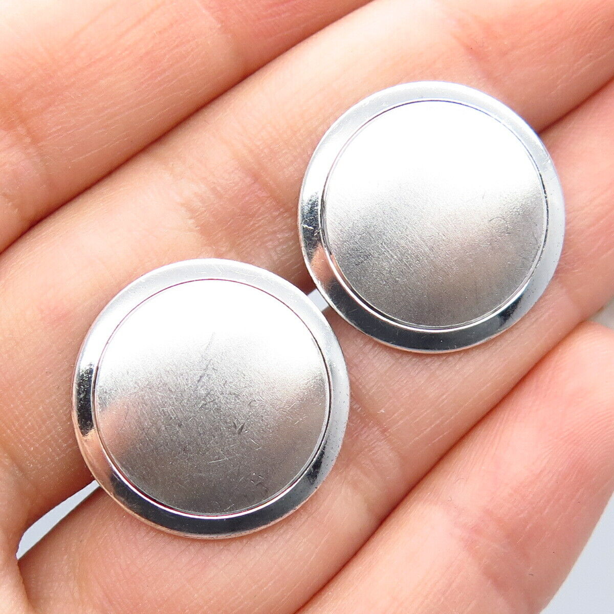 925 Sterling Silver Vintage Textured Round Cufflinks