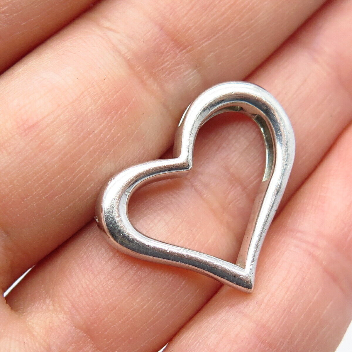 925 Sterling Silver Vintage Open Heart Slide Pendant