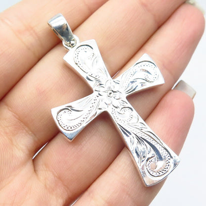 925 Sterling Silver Vintage Ornate Floral Cross Pendant