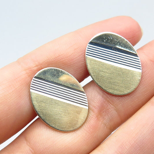 925 Sterling Silver / 14K Gold Vintage Striped Oval Cufflinks