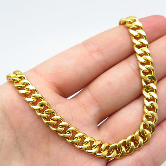 925 Sterling Silver Gold Plated Vintage Cuban Chain Necklace 14"