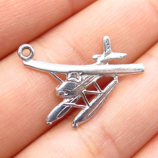 925 Sterling Silver Vintage Plane on Water Pendant