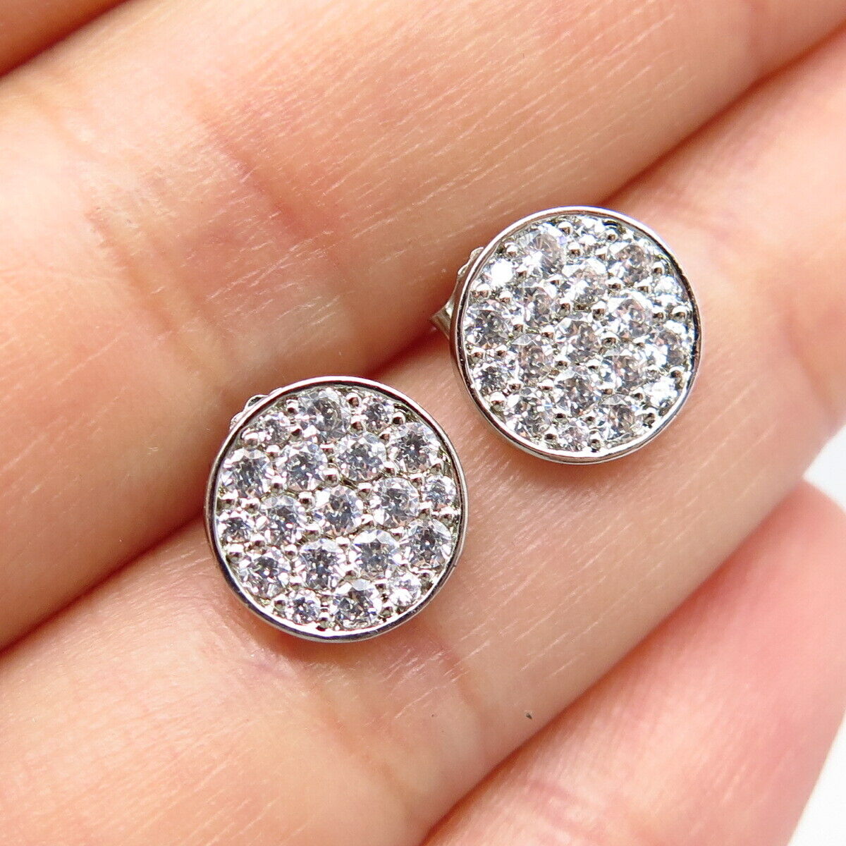 925 Sterling Silver Pave C Z Round Stud Earrings