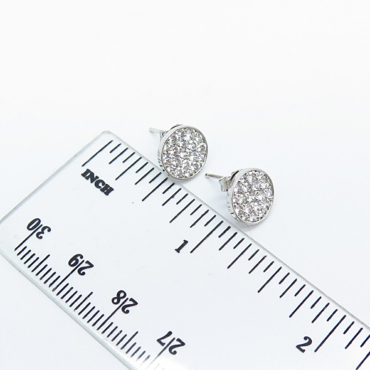 925 Sterling Silver Pave C Z Round Stud Earrings