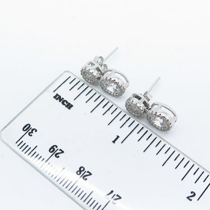 925 Sterling Silver C Z Round Dangling Earrings