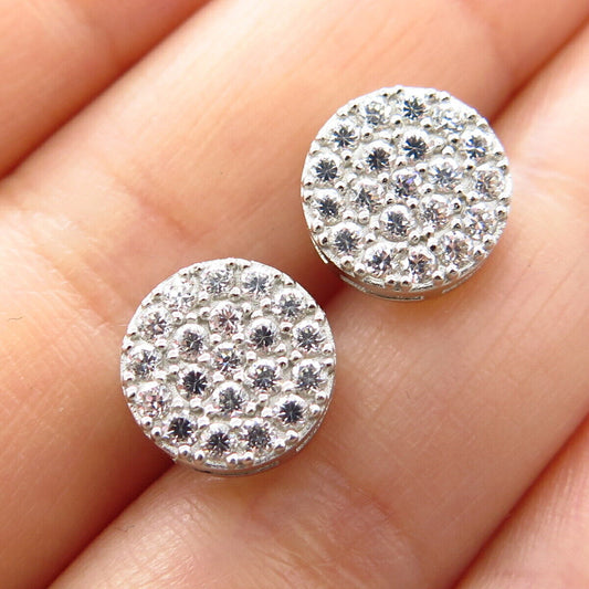 925 Sterling Silver Pave C Z Round Stud Earrings