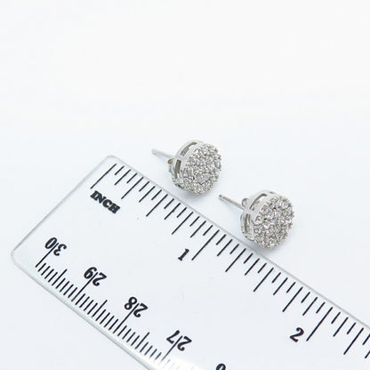 925 Sterling Silver Pave C Z Round Stud Earrings