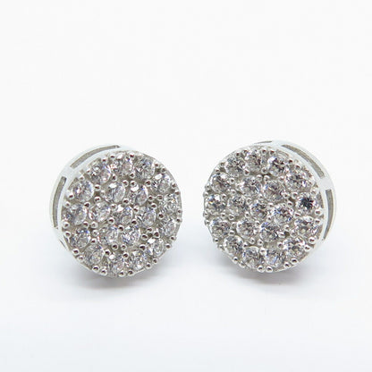 925 Sterling Silver Pave C Z Round Stud Earrings