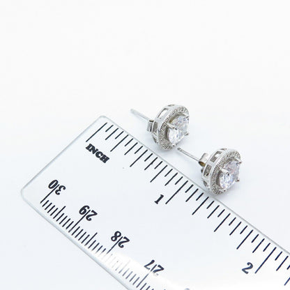 925 Sterling Silver C Z Round Stud Earrings