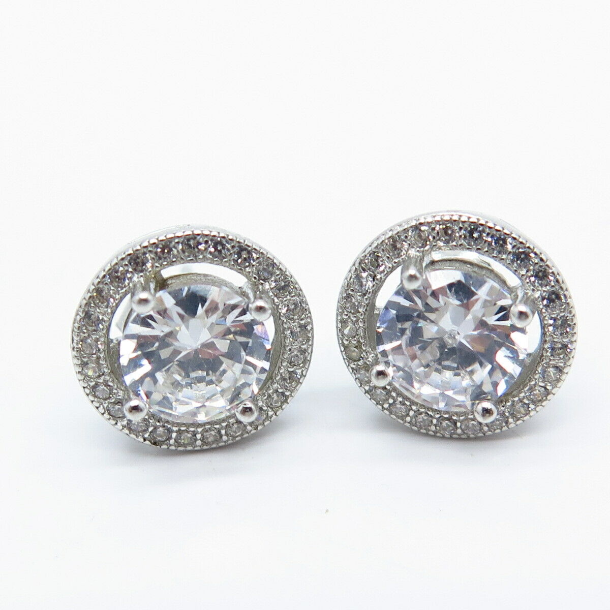 925 Sterling Silver C Z Round Stud Earrings