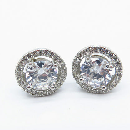 925 Sterling Silver C Z Round Stud Earrings