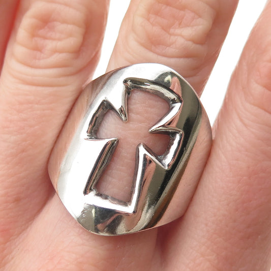 925 Sterling Silver Vintage Mexico Cross Oxidized Ring Size 12.75