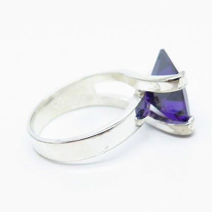 925 Sterling Silver Vintage Amethyst-Tone C Z Ring Size 8.25