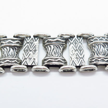 925 Sterling Silver Vintage Cynthia Gail Tribal Panel Link Bracelet 7.75"