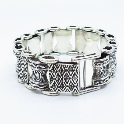 925 Sterling Silver Vintage Cynthia Gail Tribal Panel Link Bracelet 7.75"