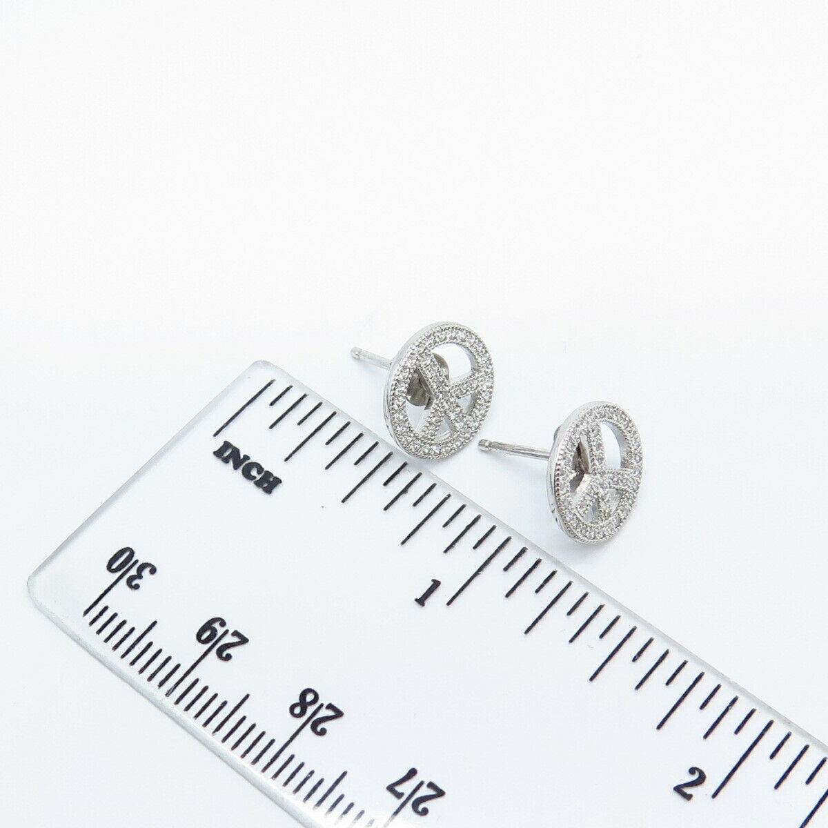 925 Sterling Silver C Z Symbol of Peace Stud Earrings