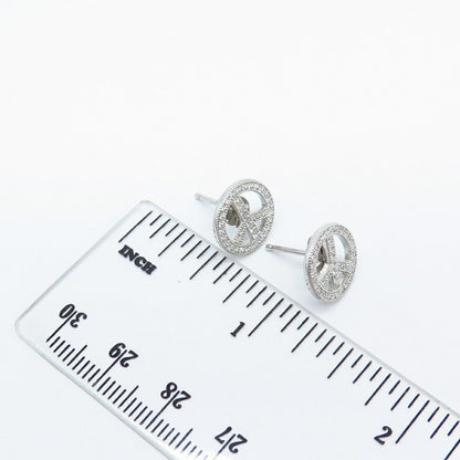 925 Sterling Silver C Z Symbol of Peace Stud Earrings