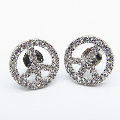 925 Sterling Silver C Z Symbol of Peace Stud Earrings