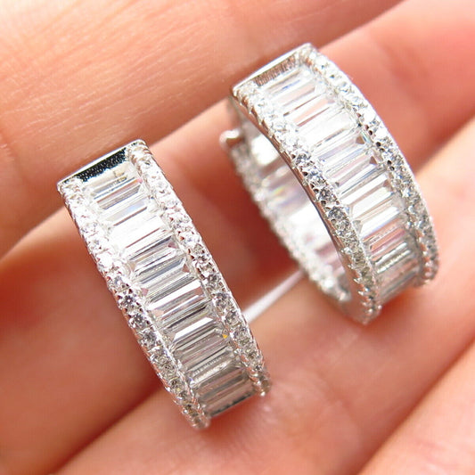 925 Sterling Silver C Z Radiant-Cut Half Hoop Earrings