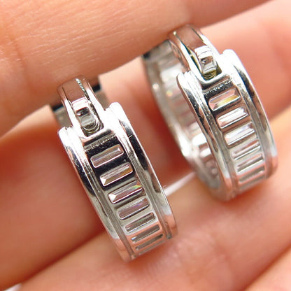 925 Sterling Silver C Z Radiant-Cut Half Hoop Earrings