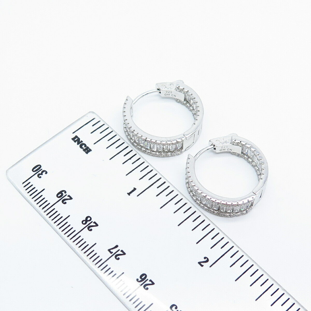 925 Sterling Silver C Z Radiant-Cut Half Hoop Earrings