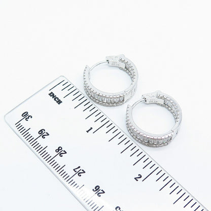 925 Sterling Silver C Z Radiant-Cut Half Hoop Earrings