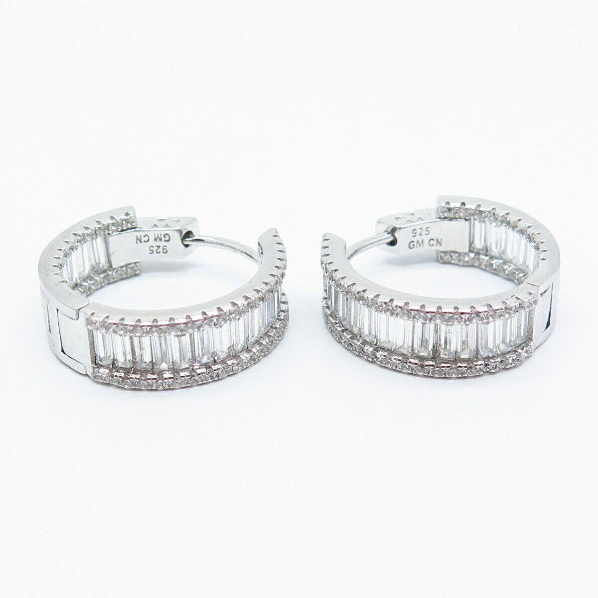 925 Sterling Silver C Z Radiant-Cut Half Hoop Earrings