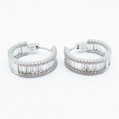 925 Sterling Silver C Z Radiant-Cut Half Hoop Earrings