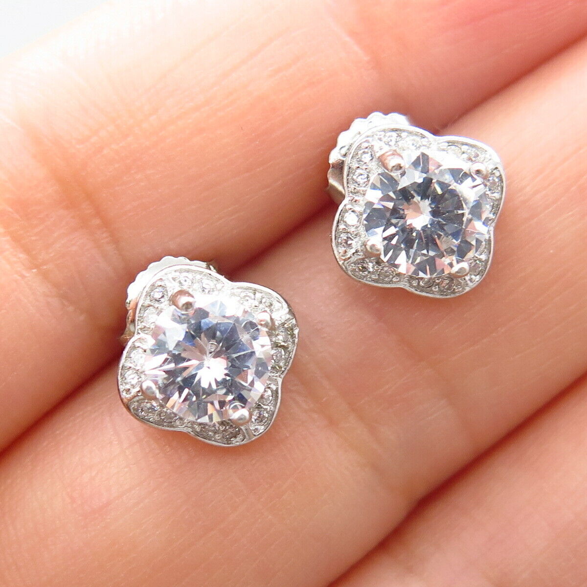 925 Sterling Silver C Z Stud Earrings