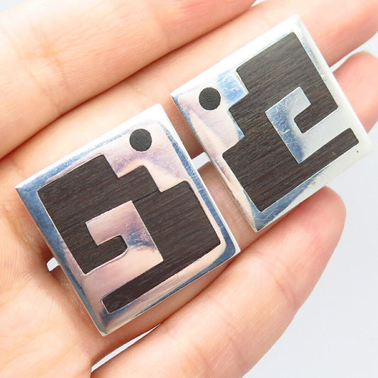 925 Sterling Silver Vintage Mexico Taxco Wood Tribal Cufflinks