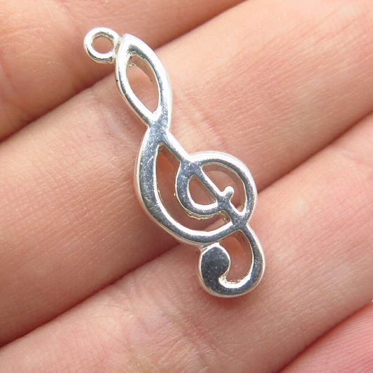 925 Sterling Silver Vintage Cellini Treble Clef Charm Pendant