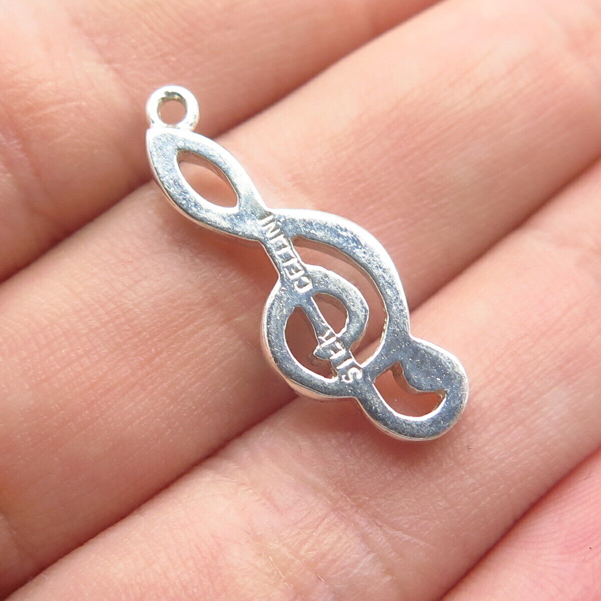 925 Sterling Silver Vintage Cellini Treble Clef Charm Pendant