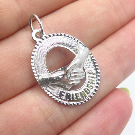 925 Sterling Silver Vintage "Friendship" Handshakes Pendant