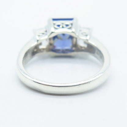 925 Sterling Silver White & Blue C Z Ring Size 9.25