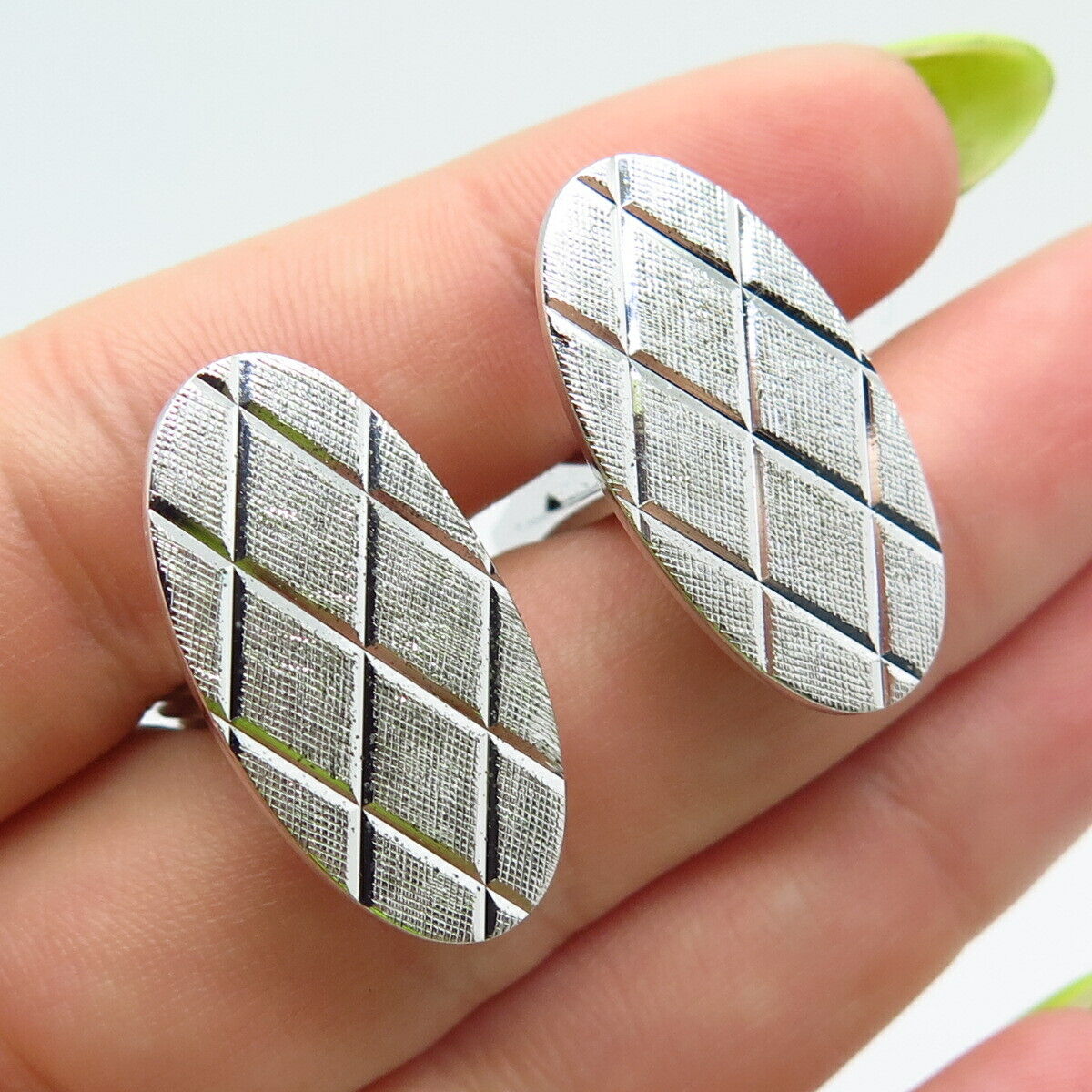 925 Sterling Silver Vintage Striped Oval Cufflinks