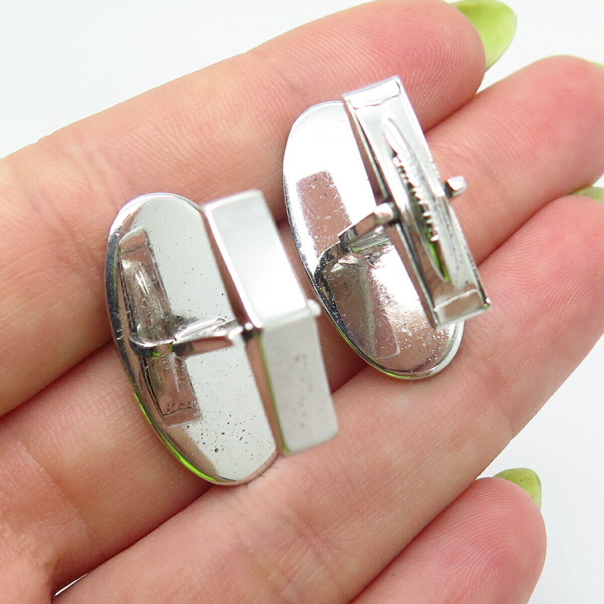 925 Sterling Silver Vintage Striped Oval Cufflinks