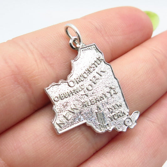 925 Sterling Silver Vintage "New York" State Map Charm Pendant