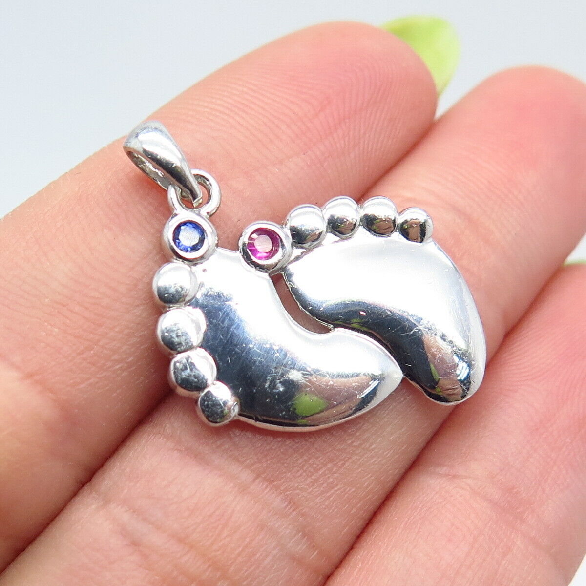 925 Sterling Silver Lab-Created Sapphire & Ruby Footprint Pendant