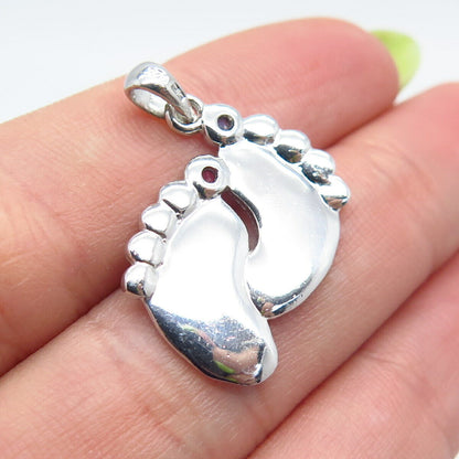 925 Sterling Silver Lab-Created Sapphire & Ruby Footprint Pendant