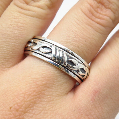 925 Sterling Silver Vintage Celtic Rotating Band Ring Size 12