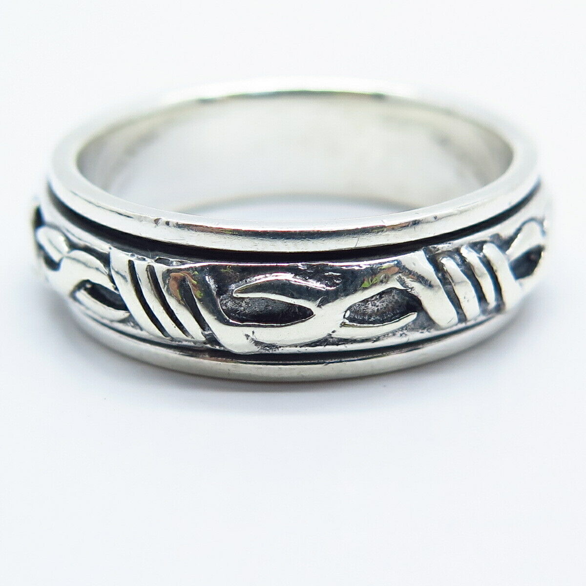 925 Sterling Silver Vintage Celtic Rotating Band Ring Size 12