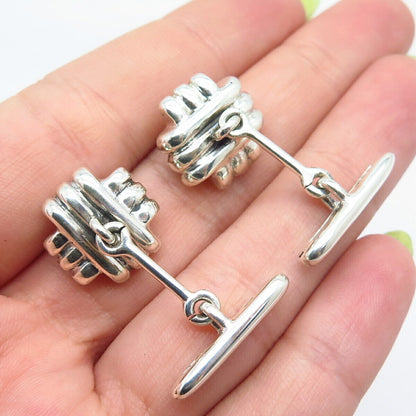 925 Sterling Silver Vintage Italy Ribbed Cufflinks