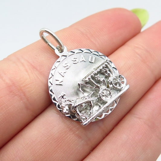 925 Sterling Silver Vintage Crea "Nassau" Horse Carriage Charm Pendant